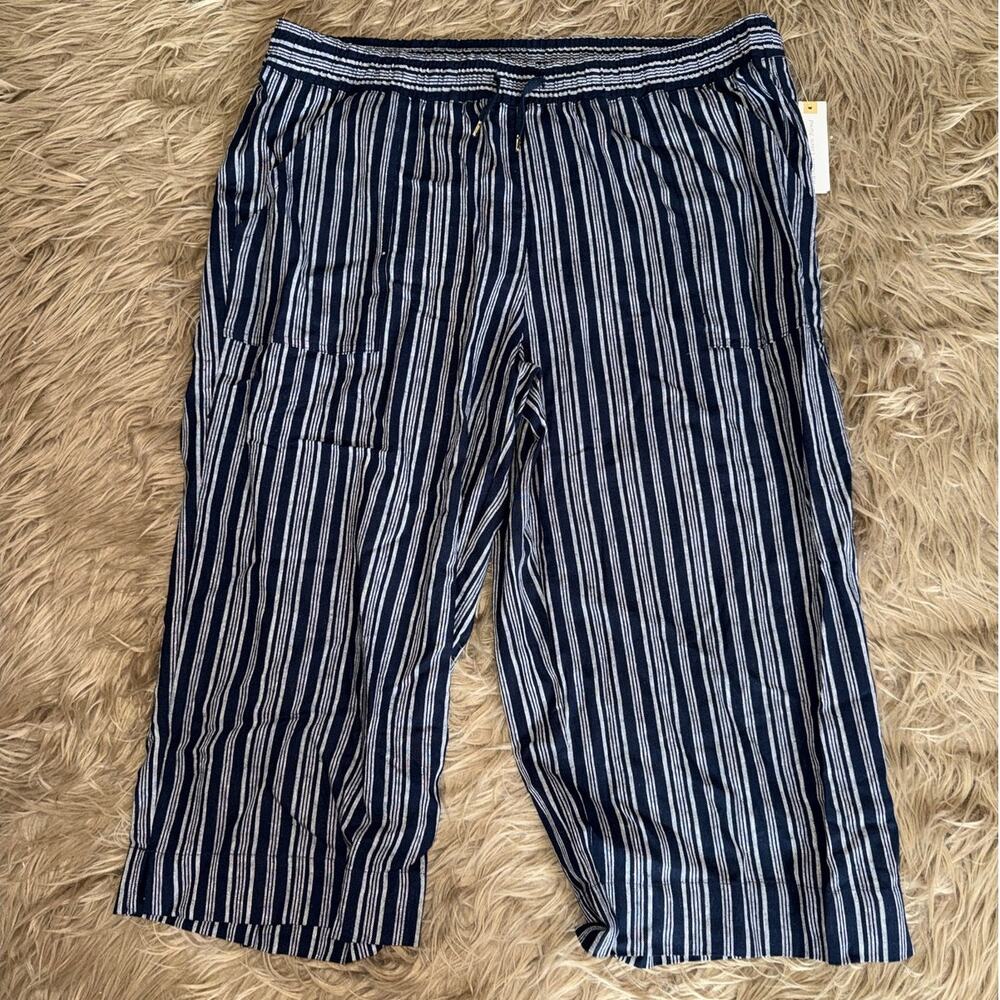 New Land' N Sea Women's Striped Capri Drawstring Linen Pants size 2X